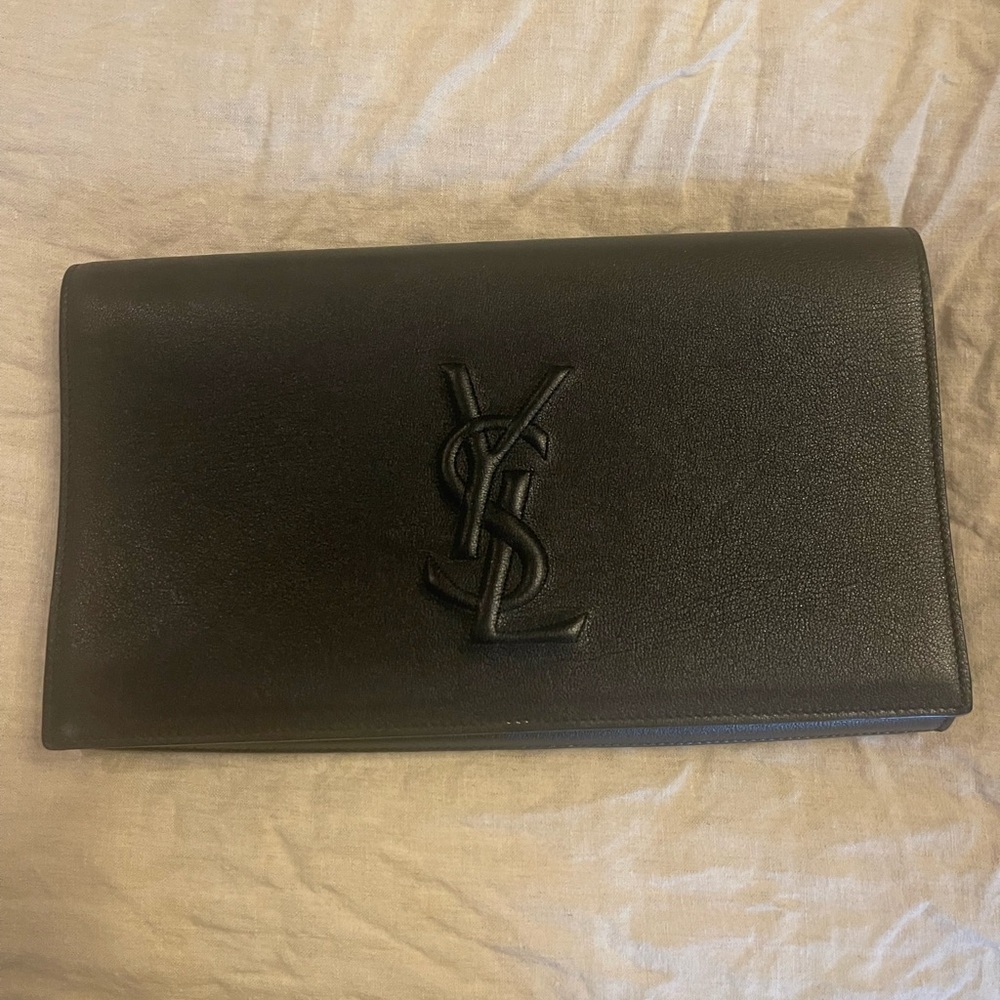 Saint Laurent YSL Belle de Jour Black Leather Large Clutch Bag 568937